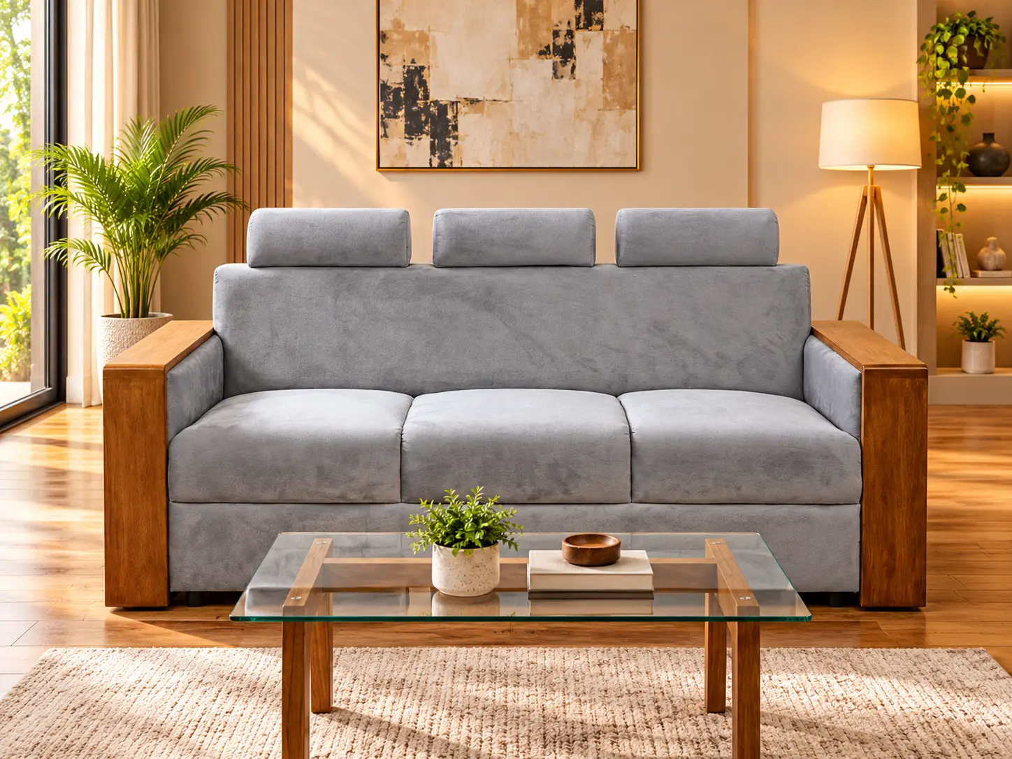 Cozy Modern Living Room with Grey Sofa